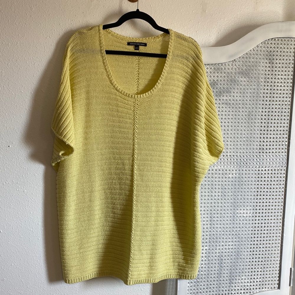 Jeffrey and Paula yellow knit oversized short sleeve sweater